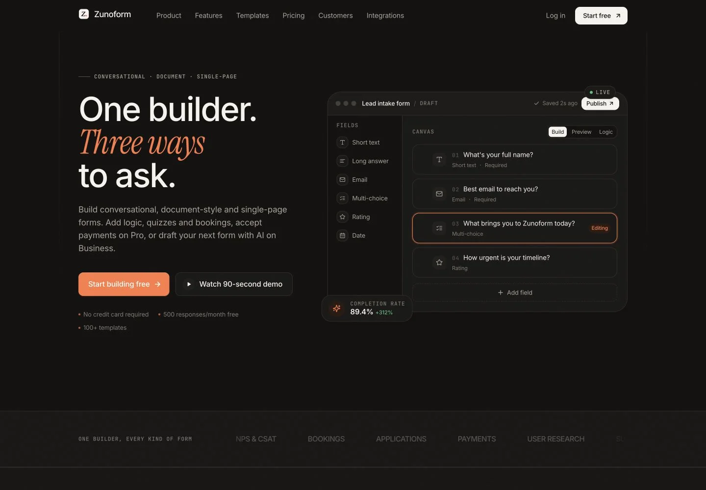 ZunoForm official website captured in September 2026